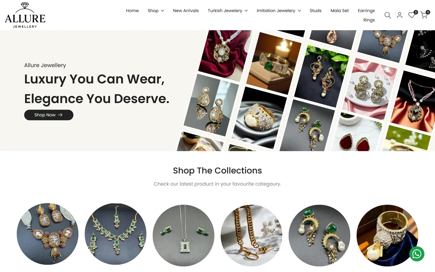 Allure Jewellery online store homepage