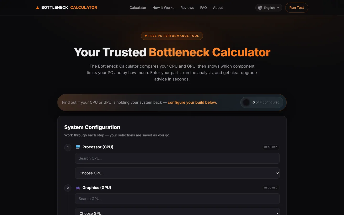 Bottleneck PC Calculator website