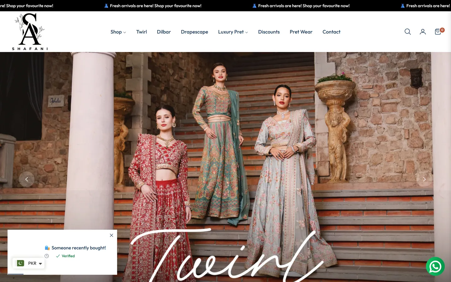 Shafani online store homepage